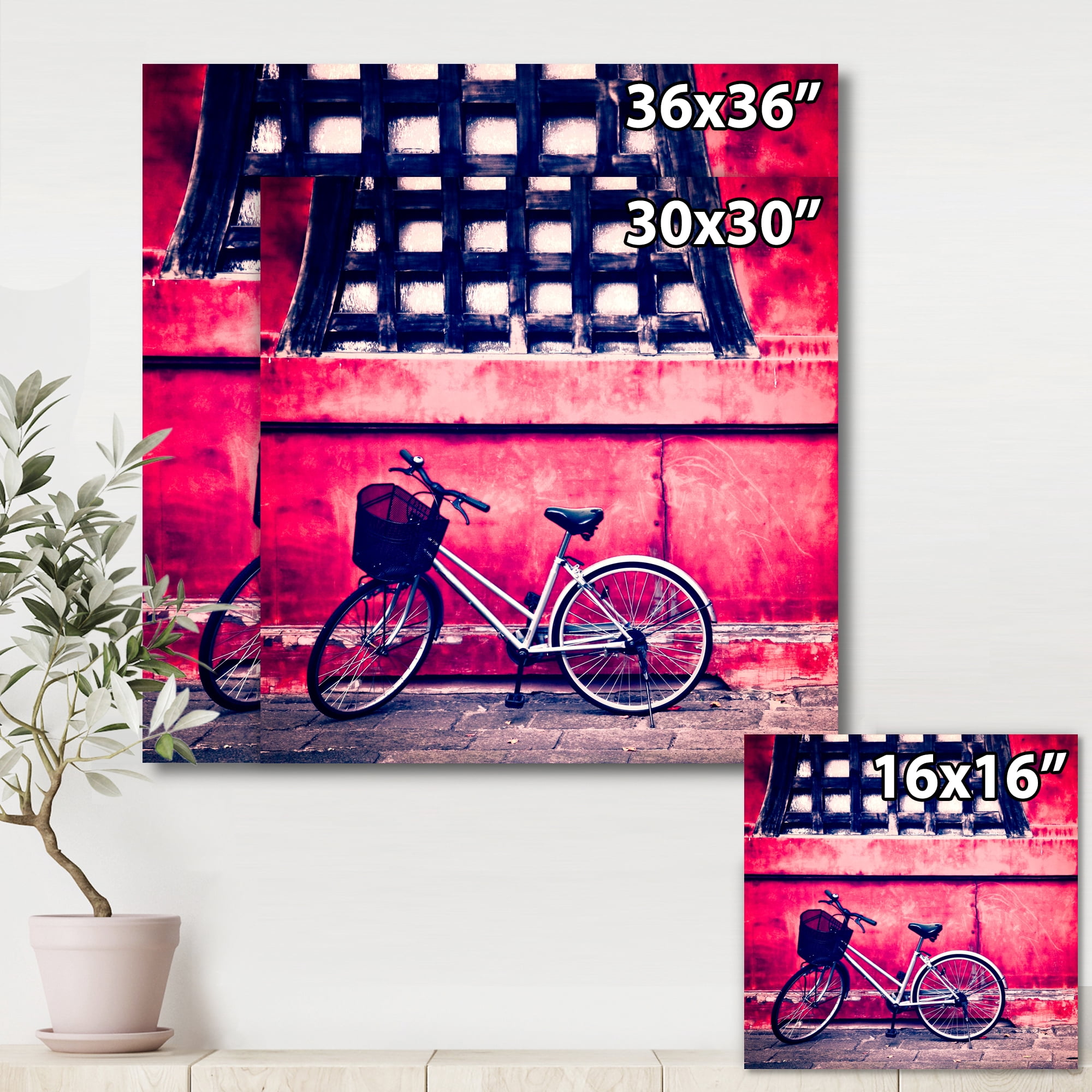 Designart ' Bicycle By Oriental Zozoji Temple Tokyo ' Vintage Canvas Wall Art Print