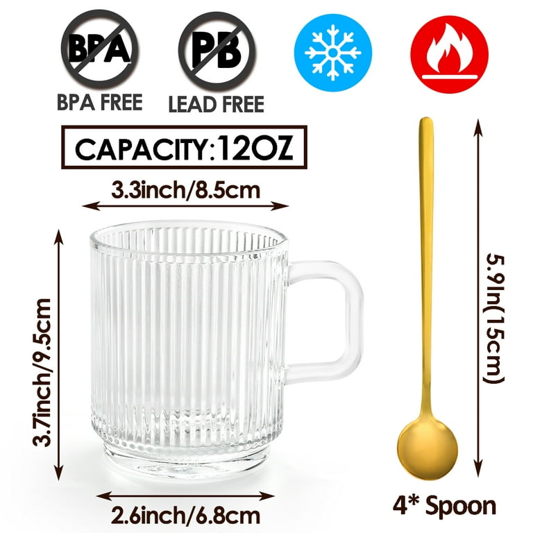 Ribbed Glass Cappuccino Mug - Set of 4