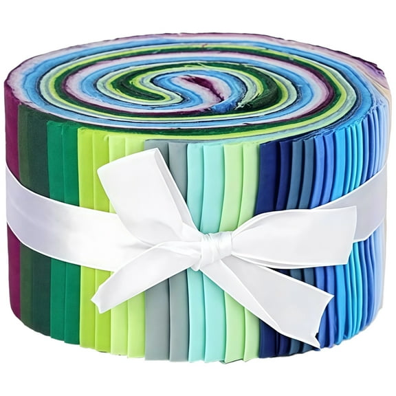 Cotton DIY Jelly Rolls for Quilting, 36 Pcs of 6.25x 39.37 in Fabric Strips, Blue and Green Tones with Metallic Foil Patterns, Ideal for Crafting, Sewing, and Quilting