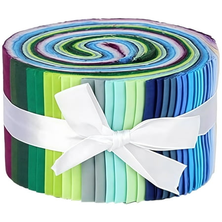 Cotton DIY Jelly Rolls for Quilting 36 Pcs of 6.25x 39.37 in Fabric Strips Blue and Green Tones with Metallic Foil Patterns Ideal for Crafting Sewing and Quilting