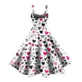 thumbnail image 3 of LWavelet 2026 Valentine's Party Fit & Flare Dress, Women's Spaghetti Strap Heart Print Y2K Vibe Sundress Hot Pink 2XL, 3 of 3