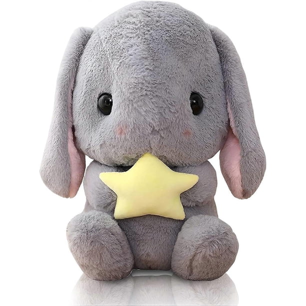 Bunny Stuffed Animal Easter Eared Rabbit Plush Cuddly White Bunny Plushie Toy with Carrot Fluffy Kawaii Soft Hugging Sleeping Pillow
