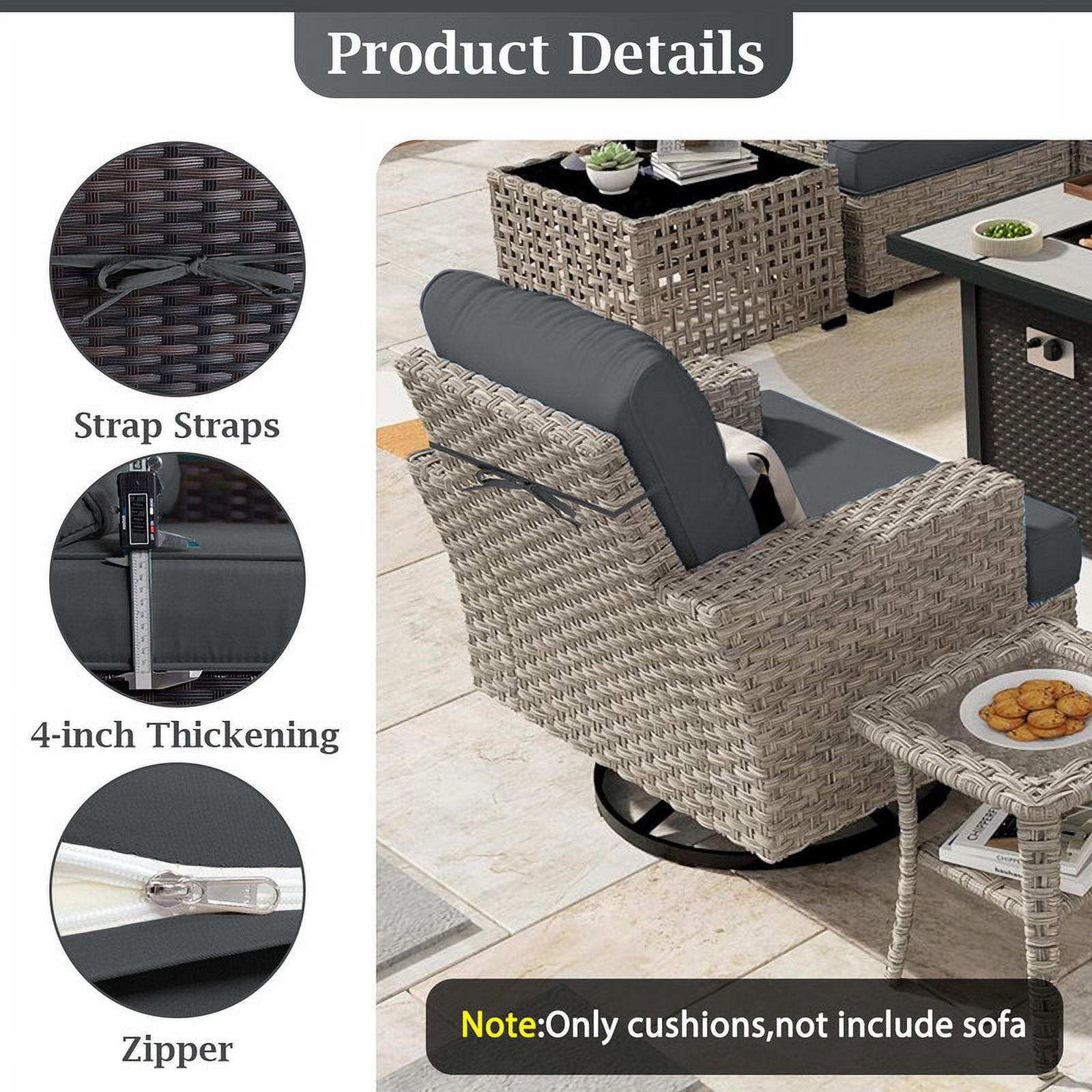 Outdoor Cushions for Patio Furniture Replacement, 4" Foam High-Density, 14-Piece Water-Resistant Outdoor Cushion for 6-Seat Sectional Patio Conversation Sets（Dark gray）