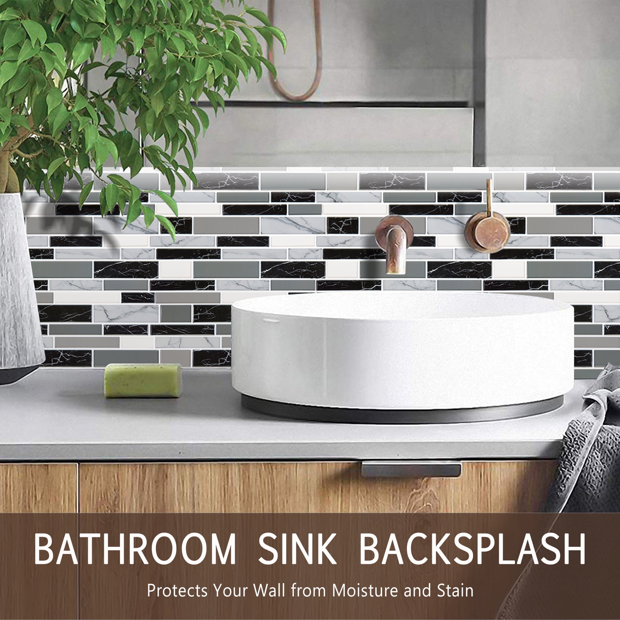 10-Sheet Peel and Stick Backsplash Tile, Stick on Tiles Backsplash for Kitchen & Bathroom Waterproof Self-Adhesive Vinyl Wall Panels