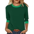 thumbnail image 2 of Lixiuxyad Women Basic Tee Long Sleeve Casual T Shirt Round Neck Color Loose Fit Basic Top Tee Blouse Comfortable Daily Wear Shirt,Green, 2 of 6