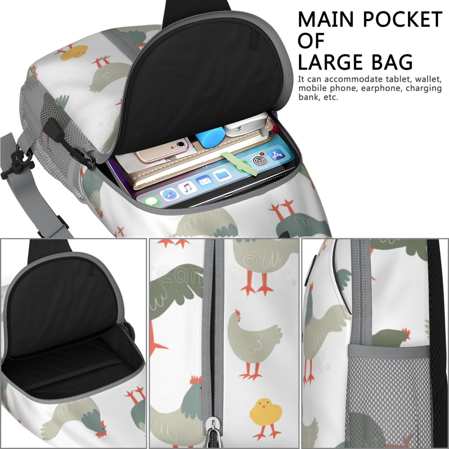 Orange Sling Backpack with Cute Fresh Summer Fruit Print – Water-Resistant Crossbody Shoulder Bag with Adjustable Reversible Strap, Anti-Theft Pocket, Breathable Back