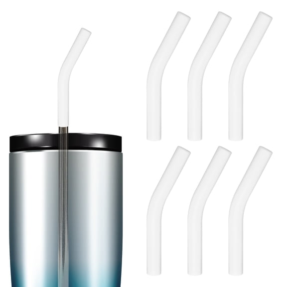 Uxcell 6 Pcs Silicone Straw Tips, Elbows Straw Tip Reusable Fit for 8mm/0.31inch ID Stainless Steel Straws, White