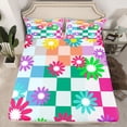 thumbnail image 2 of Homewish Teens Adults Chic Floral Plaid 4 Pieces Queen Sheet Sets,Geometric Plaid Grid Ultra Soft Flat Sheet,Abstract Colorful Flowers Queen Fitted Sheet,Luxury Bedroom Decor, 2 of 7