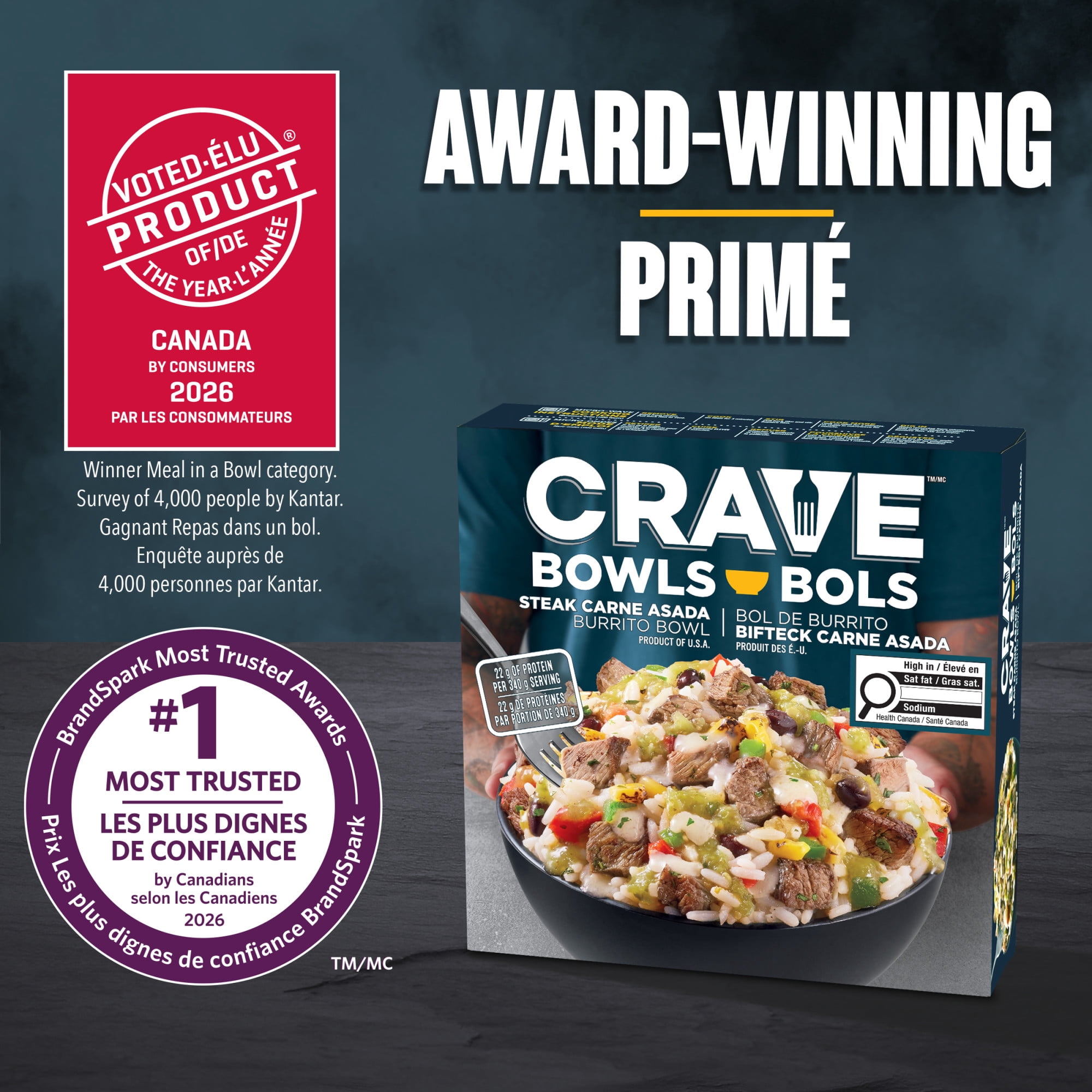 CRAVE Steak Carne Asada Burrito Bowl, 340 g Box, CRAVE CARNE ASADA BURRITO BOWL