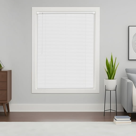 VEVOR Mini Blinds, 43.3" W x 48" H, 1" Slat Size, Cordless Horizontal Light Filtering No-Drill Mini Blind for Indoor Windows, Easy to Clean and Adjustable, for Home Decor, Room Darkening, White