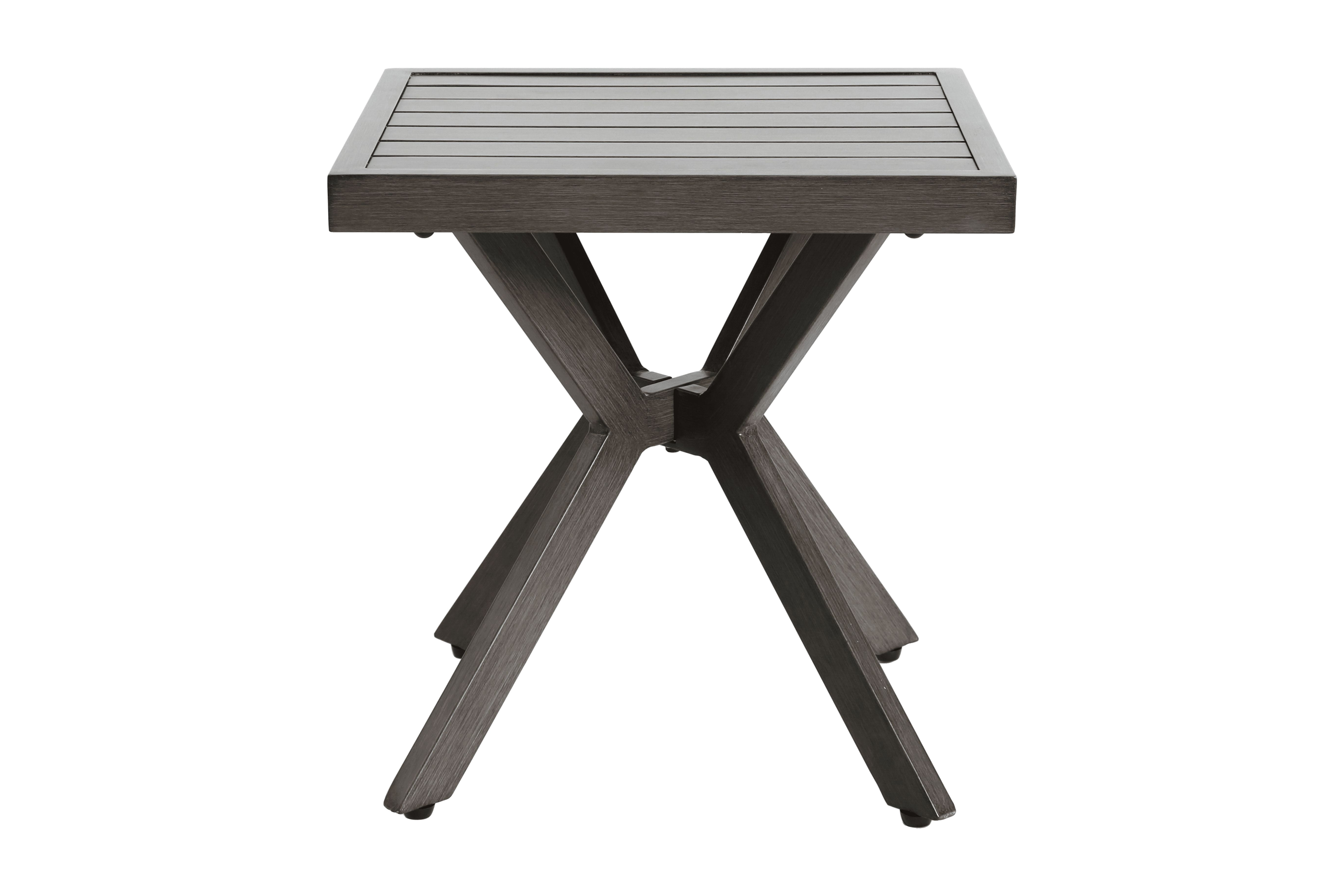 Aluminum Cast Outdoor Table with Cross Weave Design, Weather-Resistant Patio End Table for Backyard and Garden, Grey