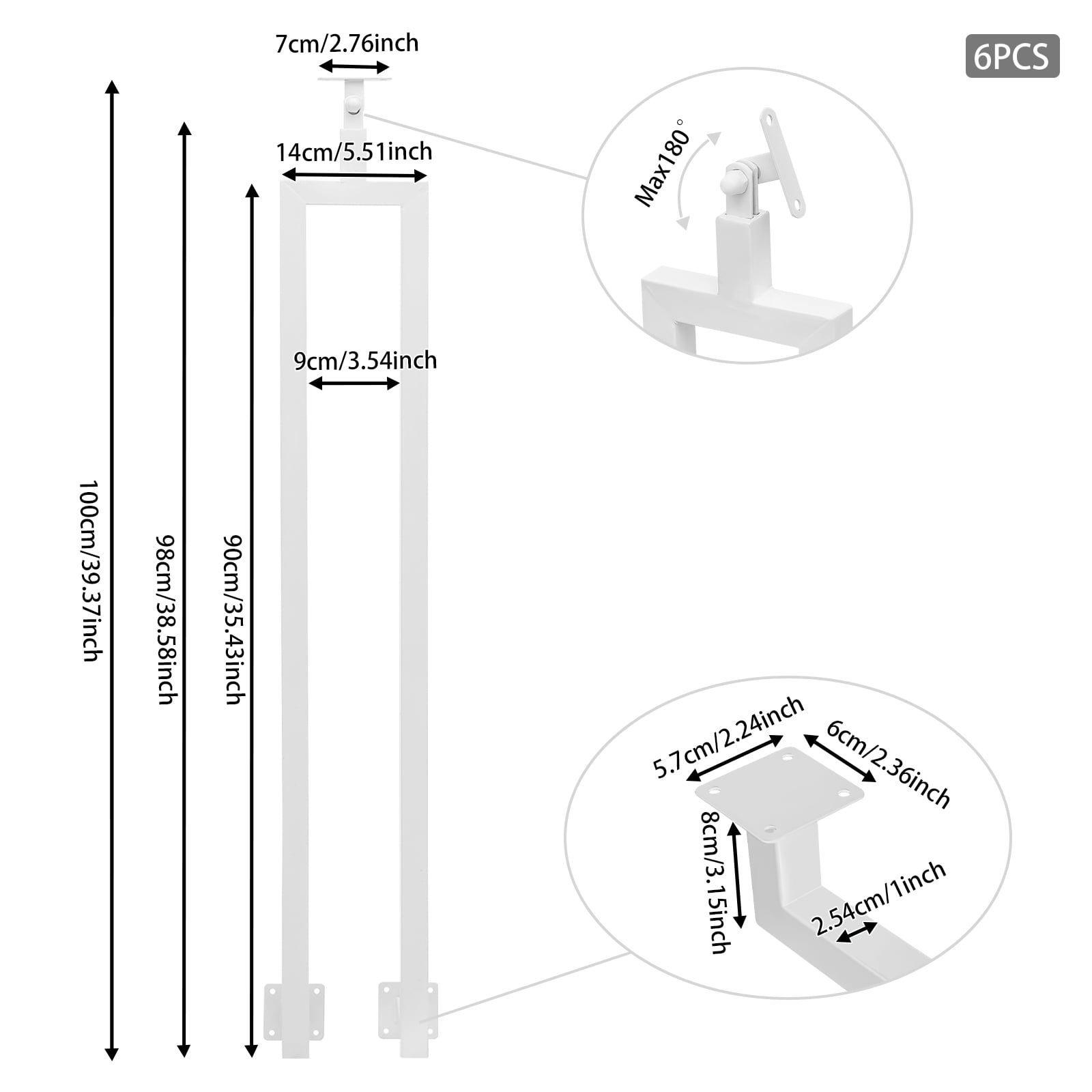Premium Stair Guardrail Posts, 6pcs 39.37in U-Shape Posts, High-Temp Baked Paint Finish, 180° Flexible Bracket, Suitable for Villas/Hotels/Gardens