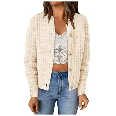 TJUJUSO Women's Crewneck Long Sleeve Sweaters Winter Loose Pullover Tops Women's Knit Cardigan Sweaters Long Sleeve Open Front Button Down Trendy Crew Neck Cropped Jackets Outerwear