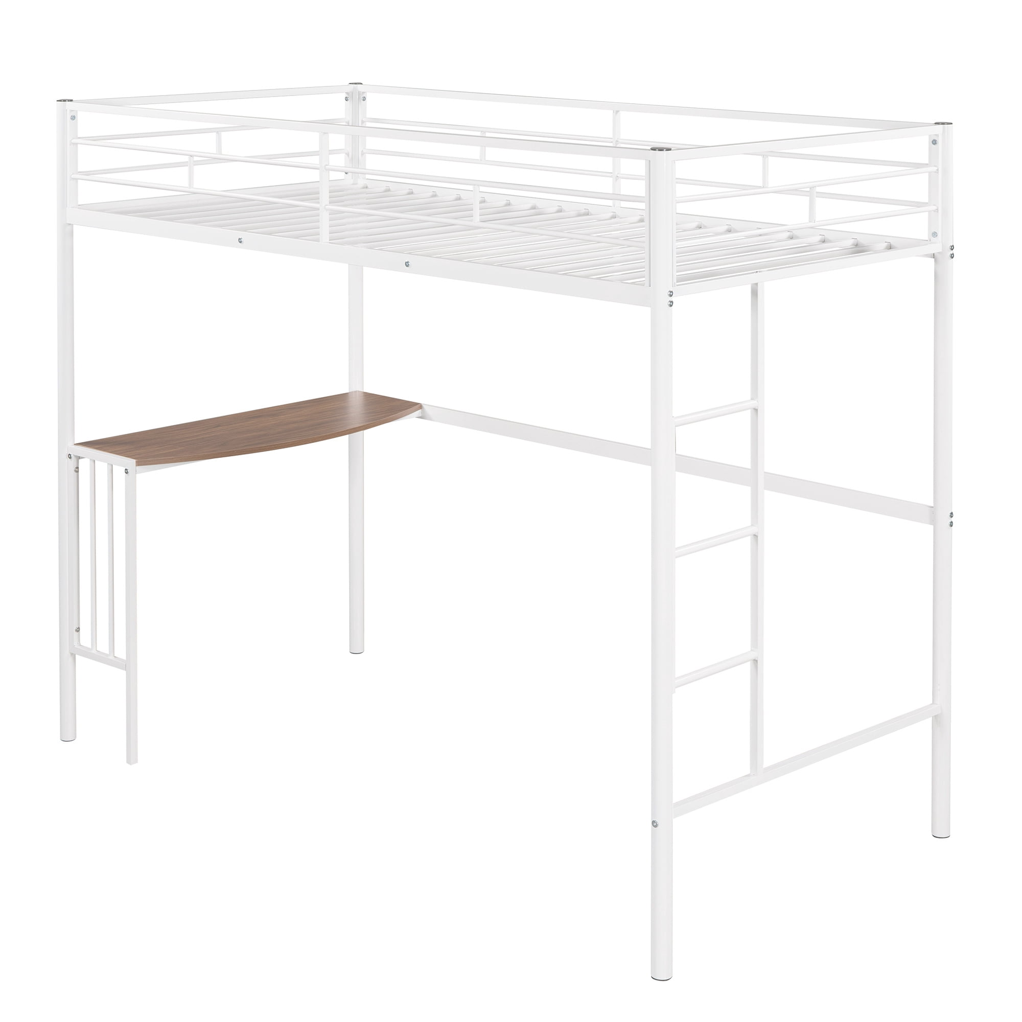 Aukfa Metal Twin Loft Bed with Desk for Kids Teens Dorm Bedroom, White