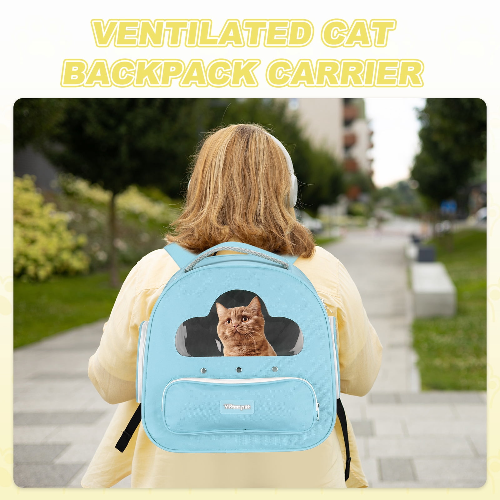 Cat Backpack Carrier, Large Space & Breathable, Pet Hiking Travel Backpack for Cats Blue