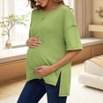 thumbnail image 4 of Camiseta Holgada de Algodón de Color Liso con Cuello Redondo y Aberturas Laterales, Talla XL, Verde, 4 of 6