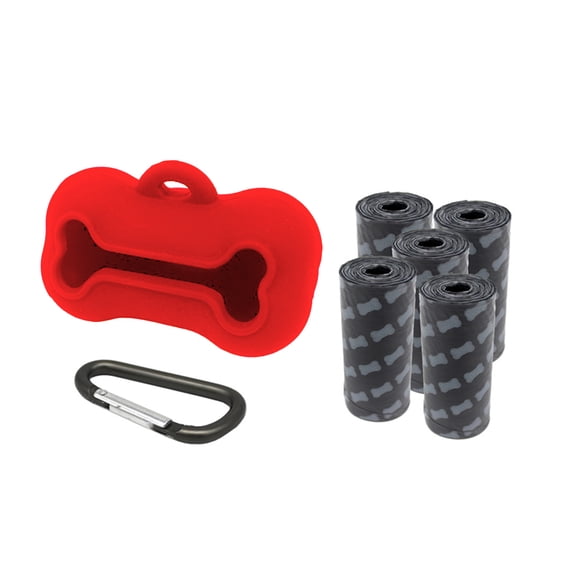 Portable Silicone Bone Shape Dog Poop Bags Dispenser ,Plastic Dog Pooper Bags Holders - 5 Roll Plastic Bags,Dog Ring (Color Randomly Delivery)