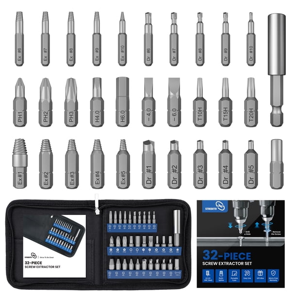 Juego de Extractores de Tornillos Dañados STREBITO 32 Piezas con Imán