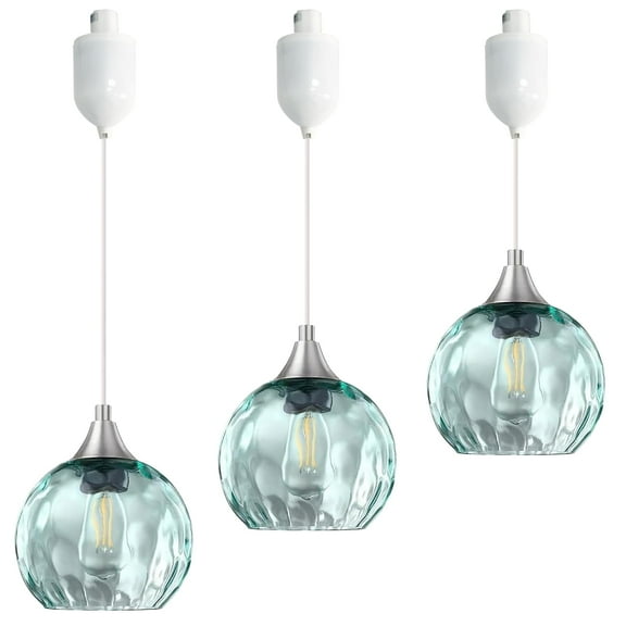 Kiven J-Type track lighting pendants,Modern J track pendant lights with Green Glass Globe,Decorative Track Lighting Fixture Adjustable Height for Kitchen Hallway Restaurant Shop(3-Light)