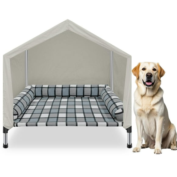 Cama elevada para perros House Caghash, resistente a la intemperie, 2 en 1, con almohada