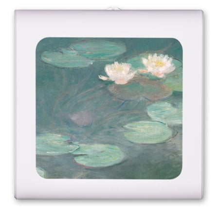 Plug in Dimmable LED Night Light with Dusk to Dawn Auto Sensor Adjustable Brightness Warm Light Auto On/Off Nightlight for Bathroom Hallway Nursery Bedrooms - Monet: Water Lilies (Close-Up)