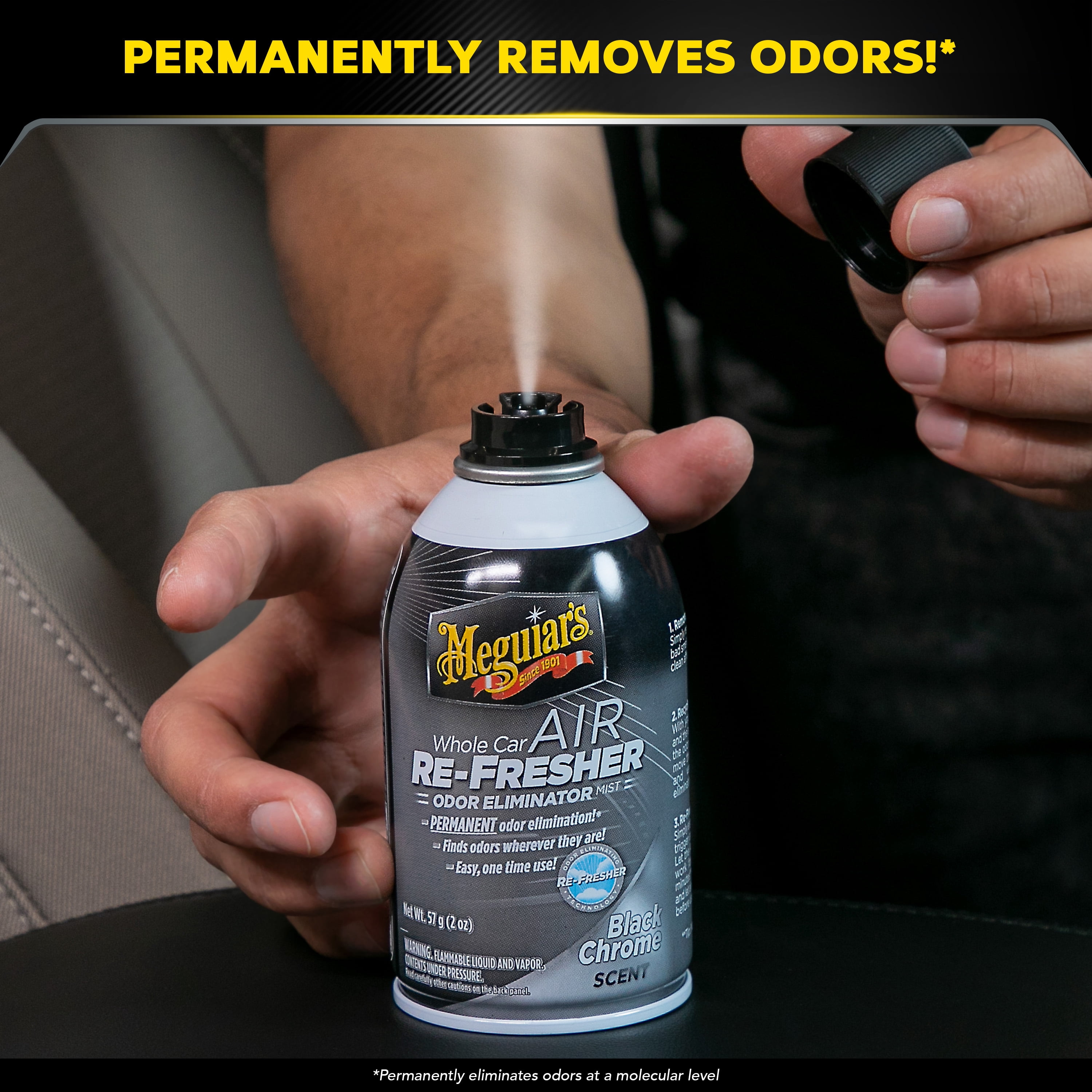 Meguiar's G181302 Whole Car Air Re-Fresher Odor Eliminator Mist, Black Chrome Scent, 2 oz