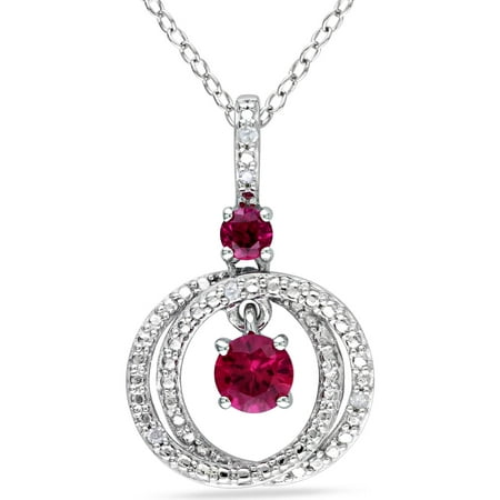 Tangelo 5/8 Carat T.G.W. Created Ruby and Diamond-Accent Sterling Silver Double Circle Interlocked Pendant, 18