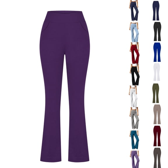 hoksml Women's Dress Pants Plus Size High Rise Flare Trousers Pull On Stretchy Work Pants Slim Office Casual Yoga Pants with Pockets