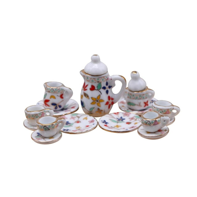 Juego de té en miniatura para casa de muñecas de 15 piezas, juego de té en miniatura, accesorios para fotos de cerámica estilo B