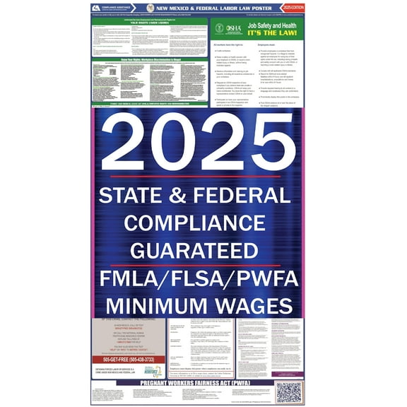 New Mexico (NM) 2026 State Labor Law Poster - State, Federal and OSHA Compliant Laminated Poster - Perfect for the Workplace Posting - Clear and Easy-to-Read Format - 20 Inch by 36 Inch - English