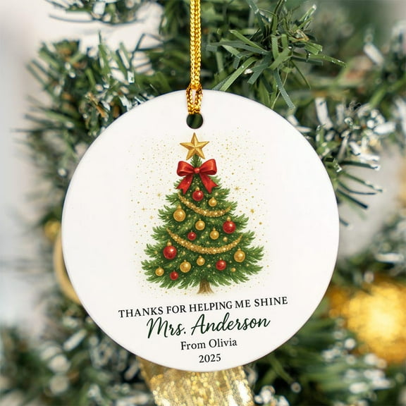 ViciArt Personalized Teacher Christmas Ornament, Ceramic, 3", Holiday Tree Keepsake Gift