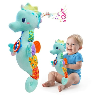 Style-Carry Baby Musical Stuffed Animal Toys 0-6 Months, Baby Newborn Toys for 0 2 4 6 Months Boys Girls, Plush Infant Sensory Toys Gift(Seahorse)