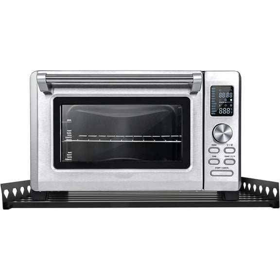 Stainless Steel Shelf, Wall Mounted Floating Shelves Microwave Shelf Oven Rack with 4 Hooks, Metal Storage Organizer Toaster Stand for Kitchen Garage Laundry Room, L23.6*W13.8in