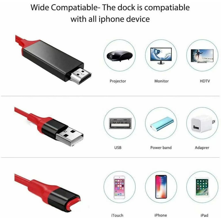 HDMI Cable for iPhone iPad, Compatible with iPhone to HDMI Adapter, 1080P  Digital AV Connector Cord for iPhone 11/11pro max/X/7 iPad Pro Air Mini  iPod to TV/Projector/Monitor(6.6FT) 