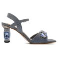 thumbnail image 2 of XYD Women Bling Jewelled Mid Crystal Heels Studded Ankle Strap Buckle Sandals Prom Party Date Shoes Size 11 Denim, 2 of 4