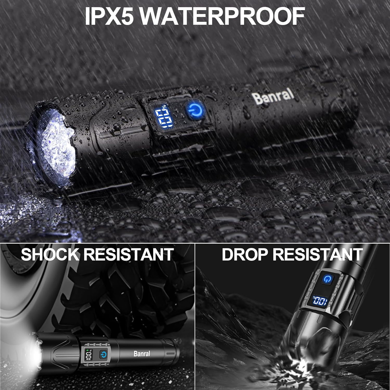 Rechargeable Flashlights High Lumens - Super Bright LED Flash Light, Powerful Waterproof Handheld USB C Flashlight for Camping,Emergencies,Home,5 Modes,Zoomable (2, Black)