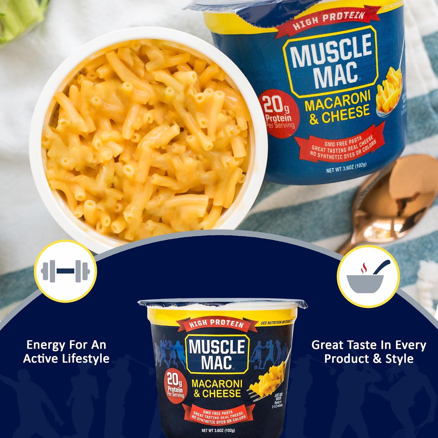 (5 pack) Muscle Mac Microwavable Macaroni & Cheese Cups Cheddar Cheese 3.6oz- 20g Protein per Serving