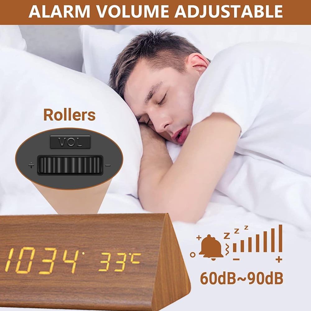 LED creative digital wood clock temperature perpetual calendar rechargeable voice clock