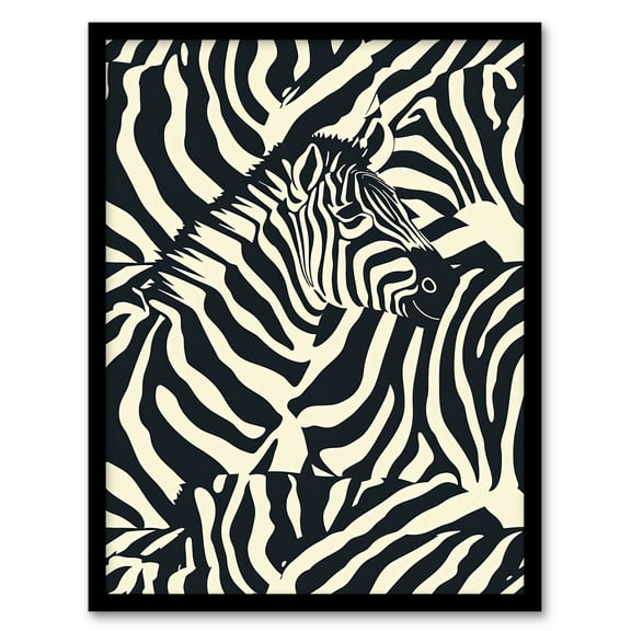 Artery8 Zebra in Stripes Illustration Animal Pattern Living Room Bathroom Art Print Framed Poster Wall Decor 12x16 inch