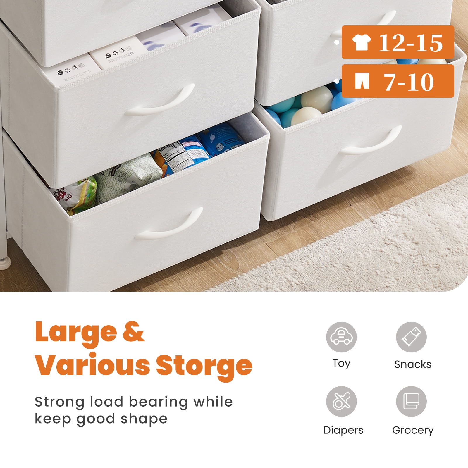 CONCETTA 10-Drawer Fabric Dresser Storage Chest for Bedroom, Closet, Entryway, Storage Furniture for Adults, White