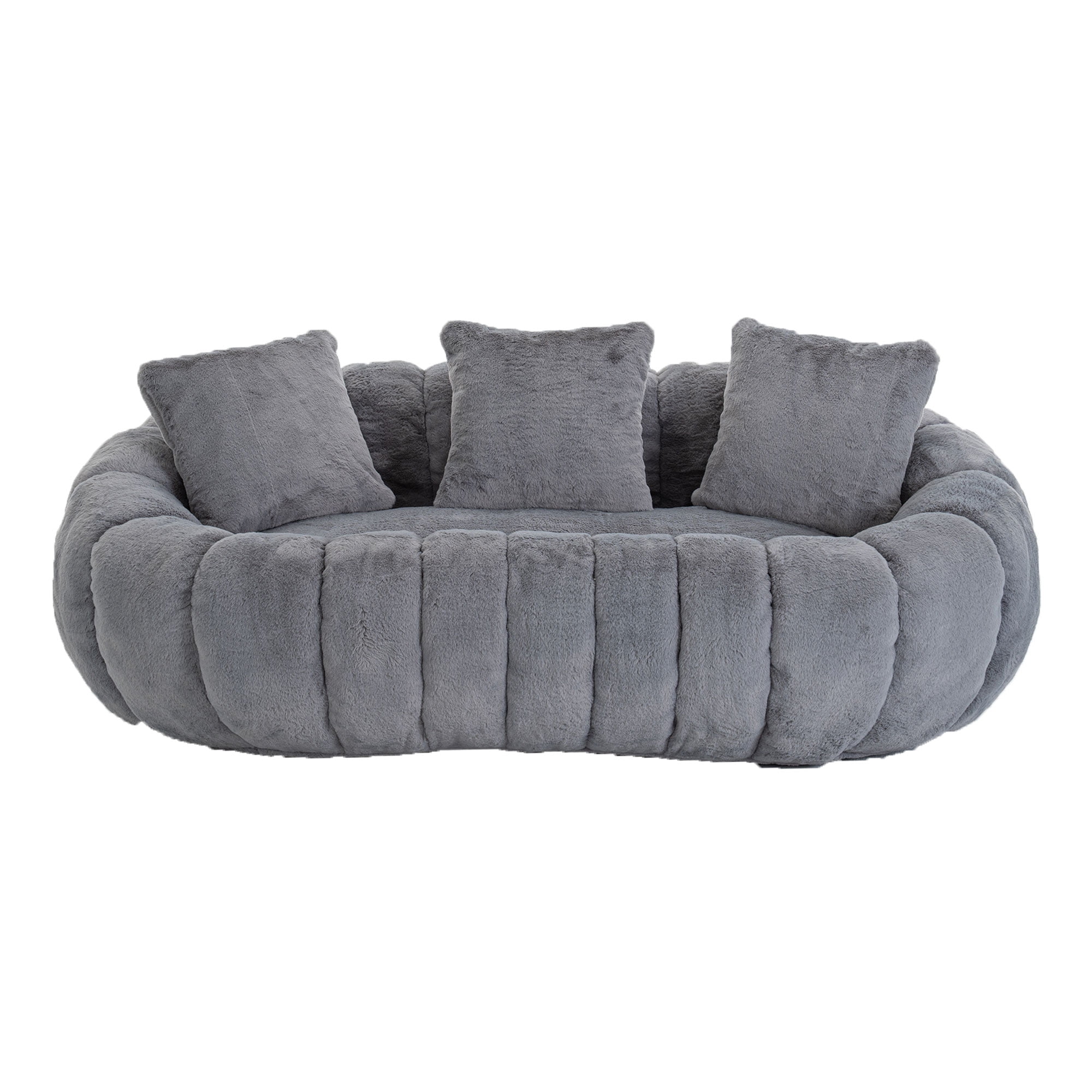 Floral-Shaped Ultra-Soft Faux Fur Sofa, Large Living Room Loveseat for 2 People with High-Density Shredded Foam, Gray