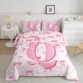 thumbnail image 2 of jejeloiu Monogrammed Q Queen Comforter Set,Cute Bowknot Bowtie Bedding Sets,Light Pink Bedding Comforter Set,Microfiber Room Decorative Reversible,3pcs, 2 of 8