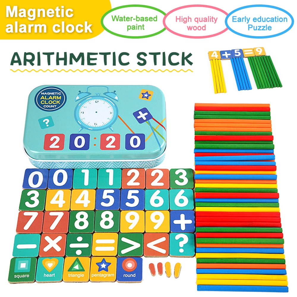Wooden Block Arithmetic Number Time Counting Rods Box Toys Educational LD 