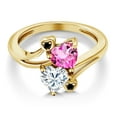 thumbnail image 3 of Gem Stone King 18K Yellow Gold Plated Silver Pink Mystic Topaz White Moissanite and Black Diamond Ring for Women (1.78 Cttw, Heart Shape 6MM, Gemstone Birthstone, Size 6), 3 of 6