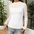 thumbnail image 2 of Telankuip Long Sleeve Lace Neck T Shirts for Women Casual Stretchy Solid Color Basic Tee Shirts 2025 Fashion Long Sleeve Thin Pullover Tops for Daily Wear White XL, 2 of 8