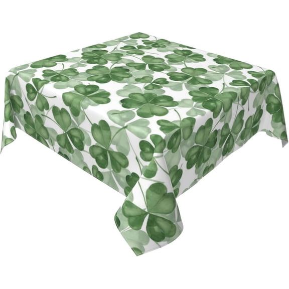St. Patrick''s Day Tablecloth Square 54 x 54 Inch Shamrock Square Table Cloth Polyester Fabric Green Clover Holiday Table Cover for Kitchen Party Picnic Outdoor Decor