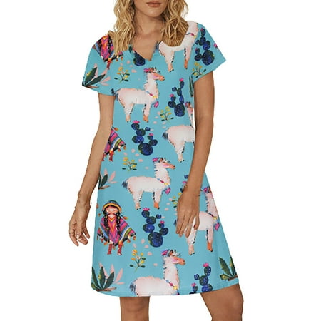 

Maternity Dress Sweater Dress Women s Summer Leisure Soild Color Cartoon Print V-Neck Knee-Length Dress Prom Dresses for Women Womens Tops Dressy Casual on Clearance Blue S