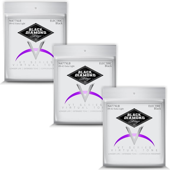 Black Diamond Guitar Strings 3-Pack Electric Extra Light 009-042 Black Steel