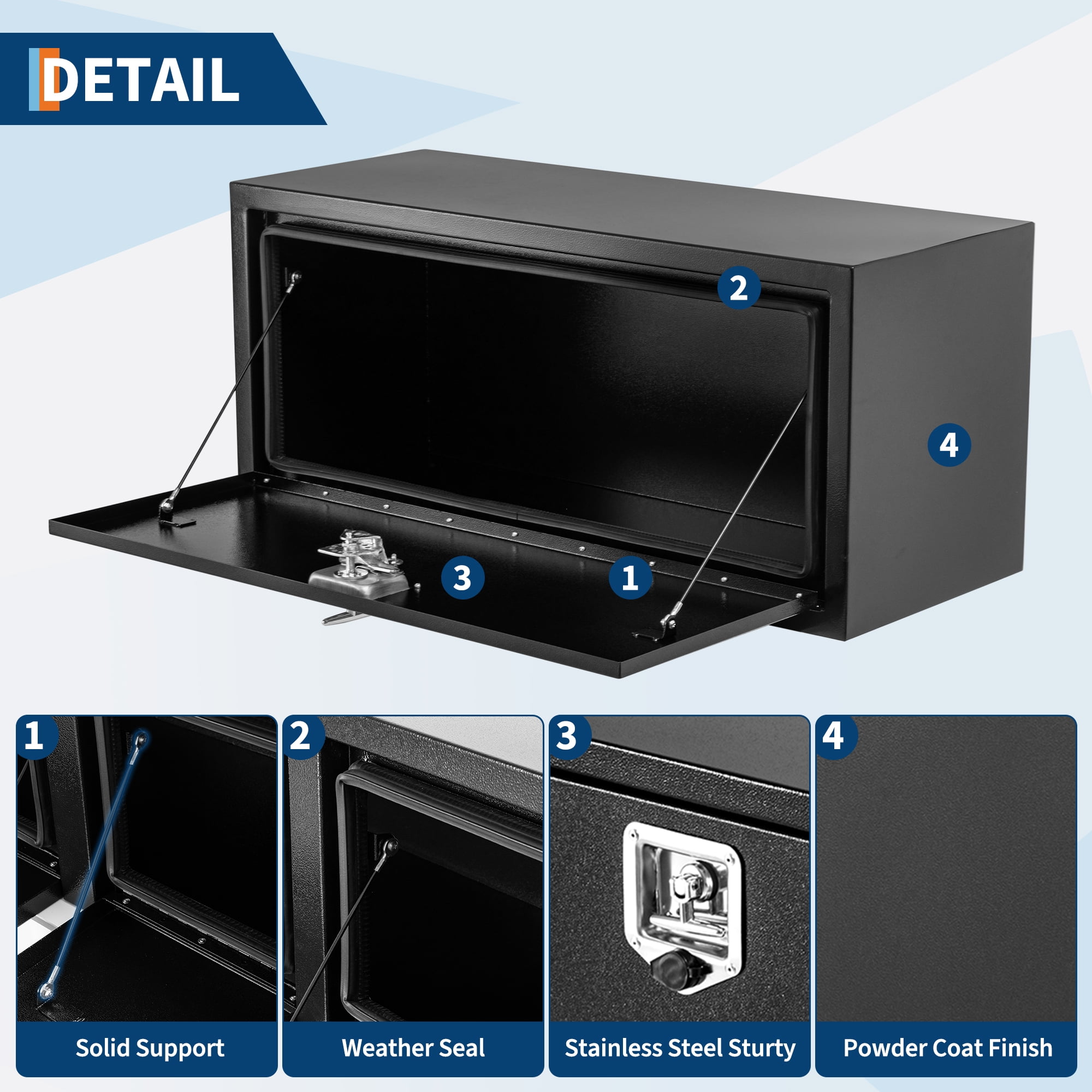 34x14x16 InchSteel Lockable Waterproof Heavy-Duty Underbody Truck Tool Box for Tools, Under Truck Mounted Space-Saving Design, Black
