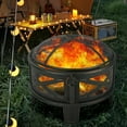 thumbnail image 4 of Breezz 26 Inch Wood Burning Fire Pit with Cooking Grill and Spark Screen, Outdoor Metal Round Firepit for Patio, Backyard, Bonfire Party, Camping, 4 of 15